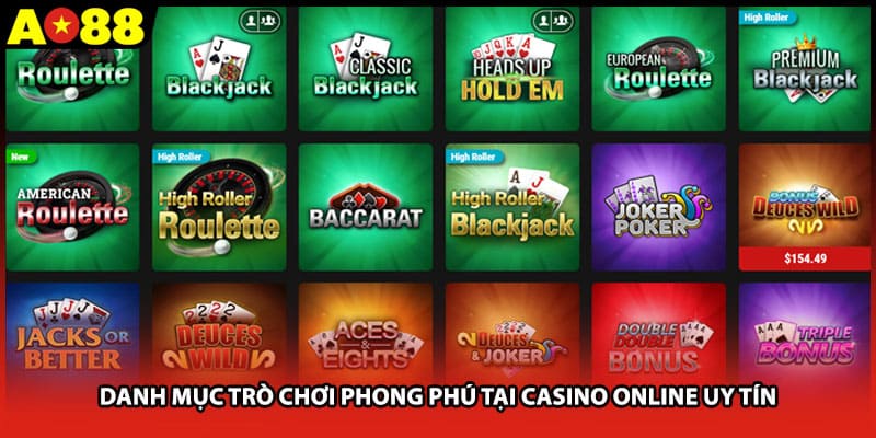 Danh mục trò chơi phong phú tại casino online uy tín